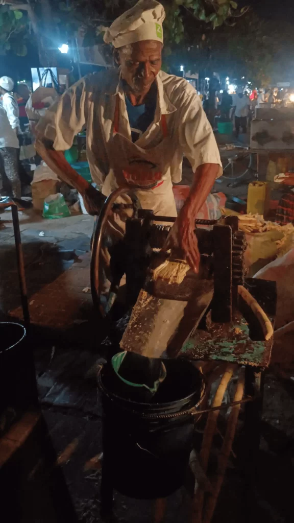 Sugarcane juice at Forodhani night market