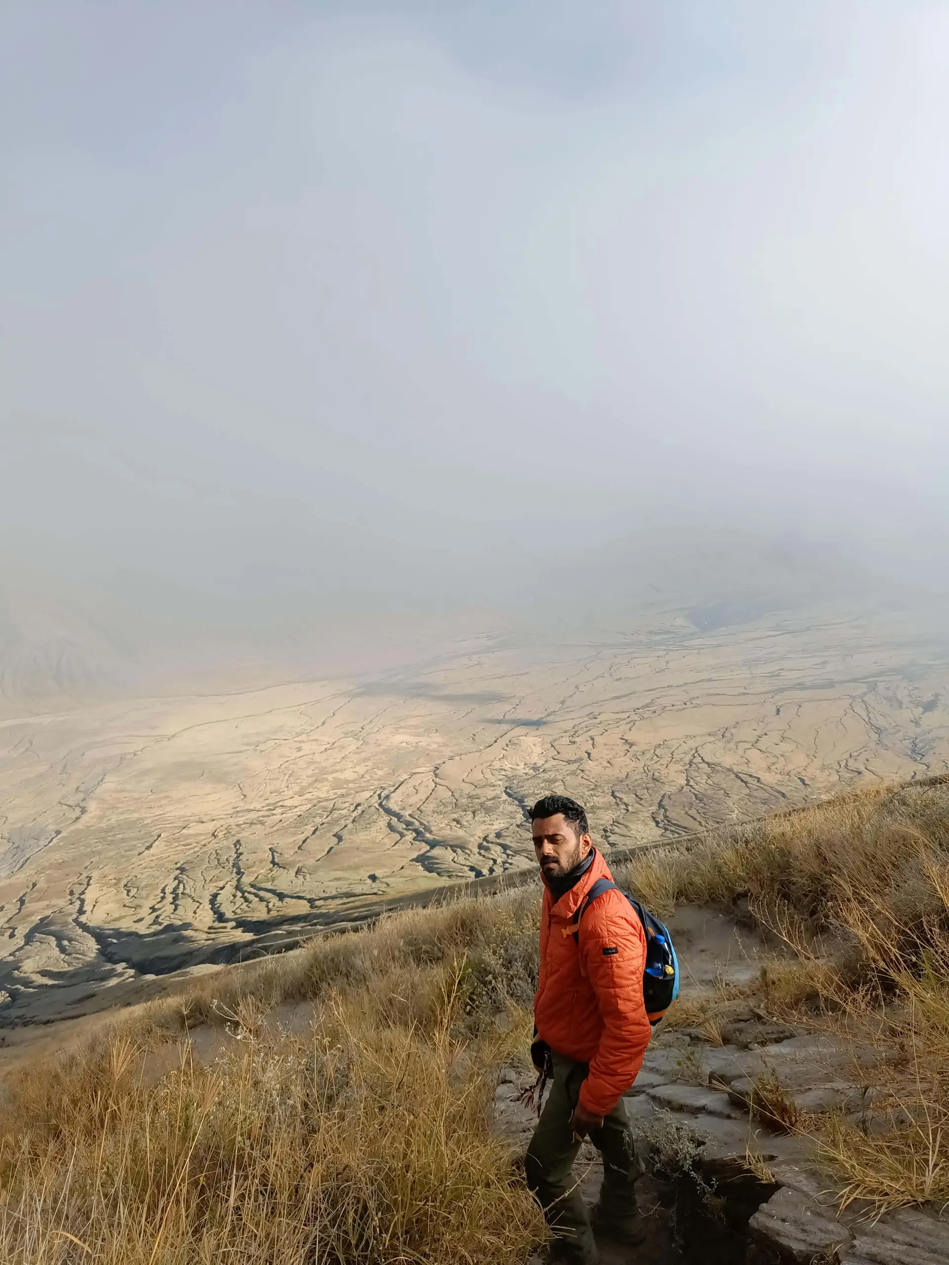 Descending from Ol Doinyo Lengai overlooking the rift valley