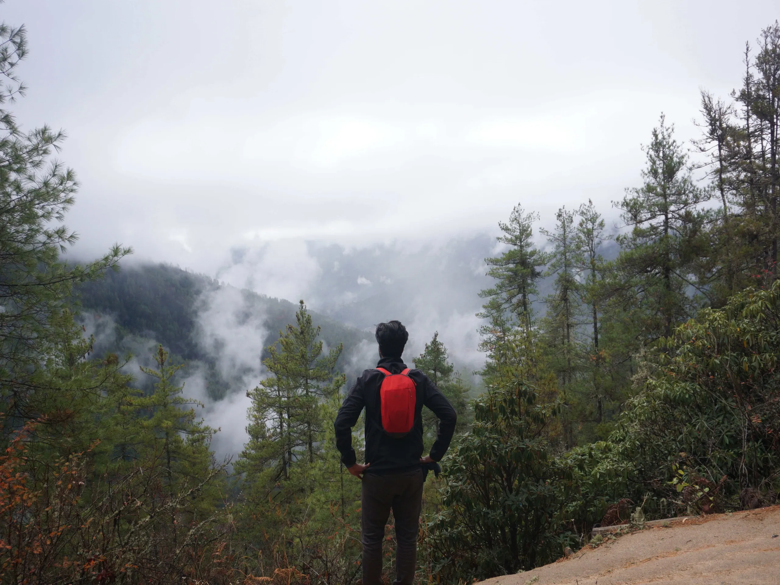 Waiting for the clouds to clear on Tiger's nest hike