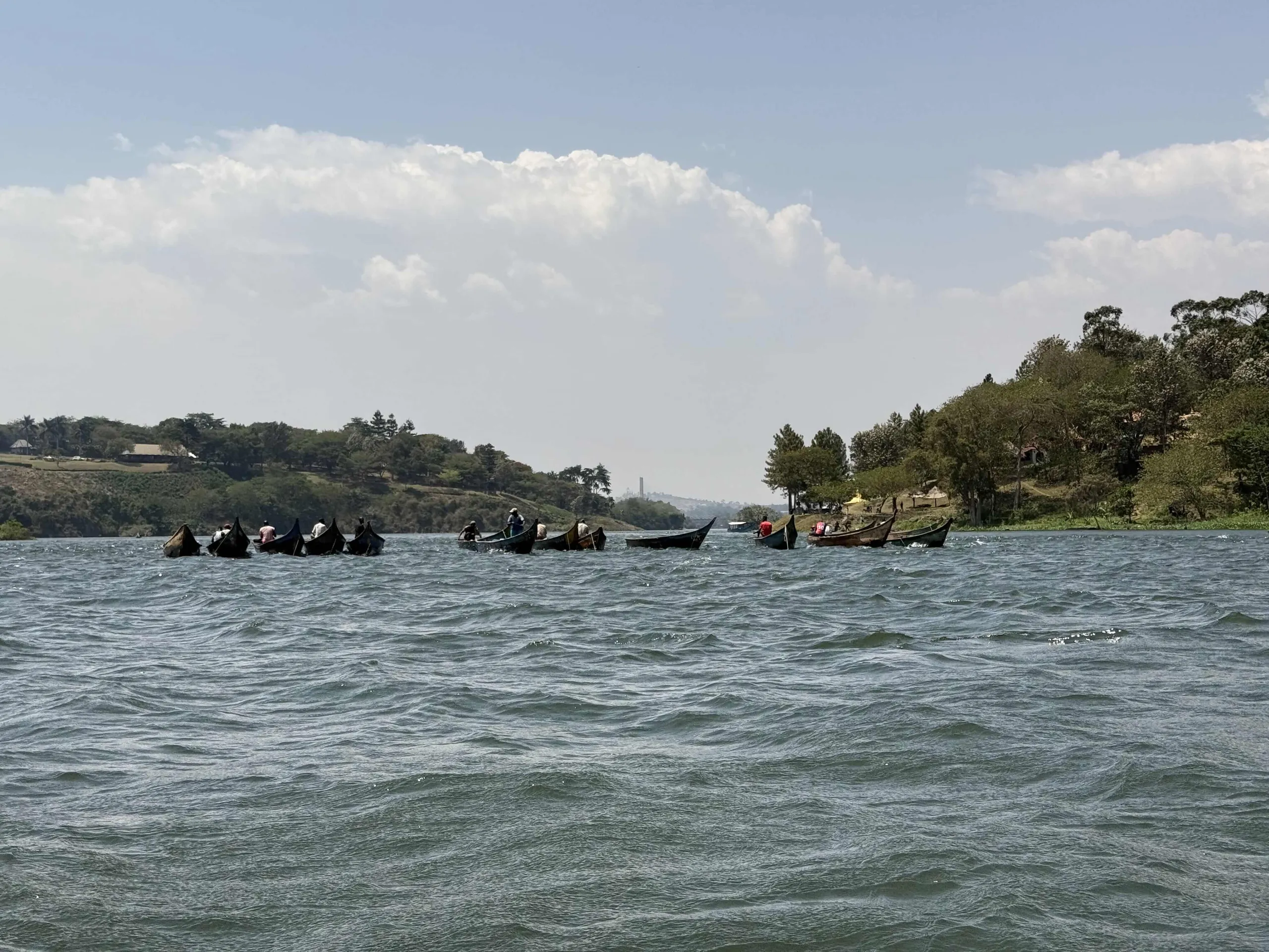 Local boats on the Nile river in Jinja